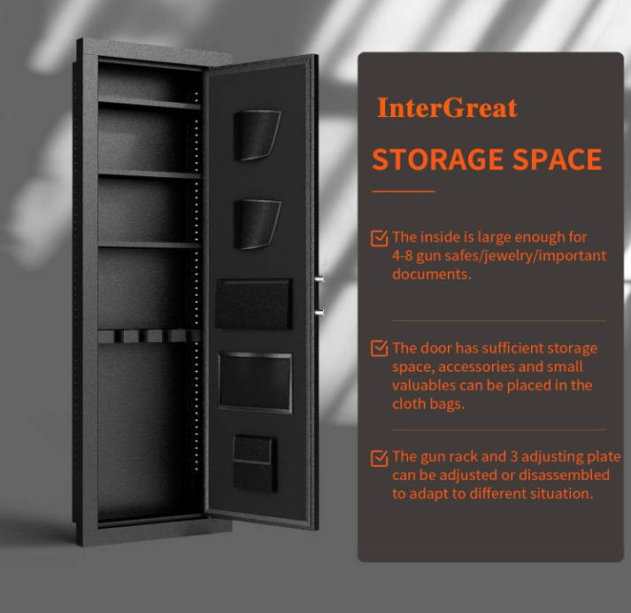 55.4" Fireproof Wall Gun Safe Between Stud, In Wall Safe, Hidden Gun