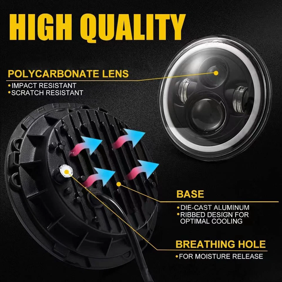 For Hummer H2 H3T 06-10 7" INCH Halo LED Headlight DRL & 4" Fog Lights Combo Kit - Image 3 of 4