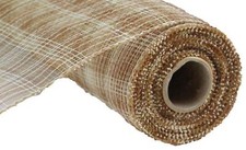 Multi Stripe Deco Poly Mesh Ribbon - 10 inch x 10 yards Ivory, Brown, Natural 