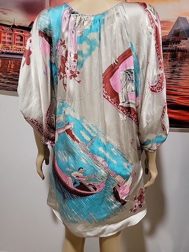 VOOM BY JOY HAN 100% SILK Abstract Mini Dress XS Gray Dolman Sleeve #C - Picture 2 of 9
