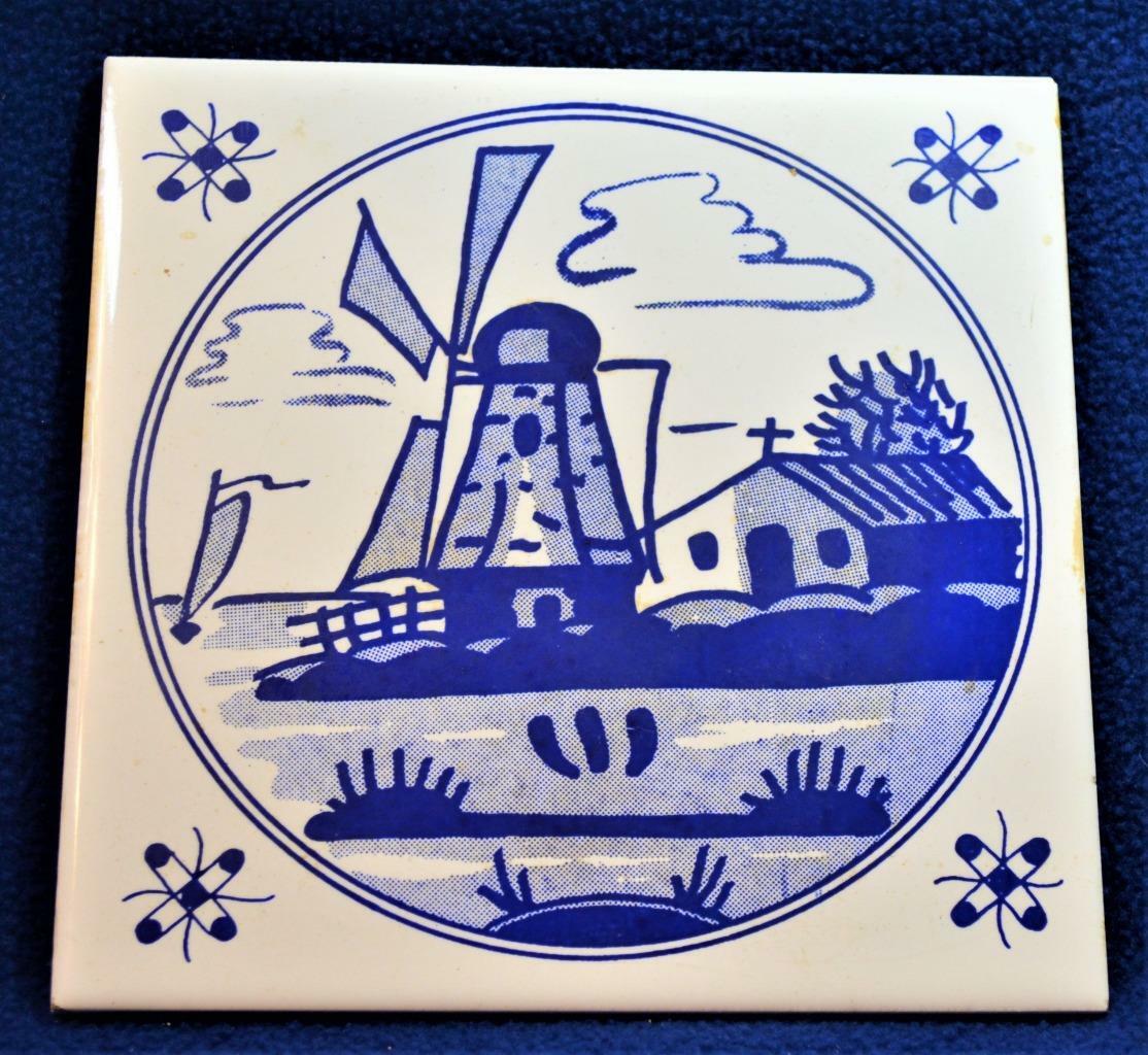 Signed SORIANO Ceramics Art Decorated Blue WINDMILL 6" Trivet Tile eBay