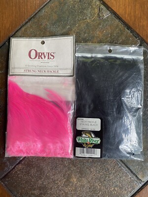 2 Bulk Packs 4''-5'' Neck Hackle, Orvis Fly Tying, Pink And Black