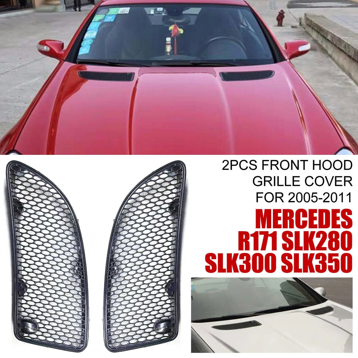 2x Front Hood Grille Cover For Mercedes R171 SLK280 SLK300 SLK350