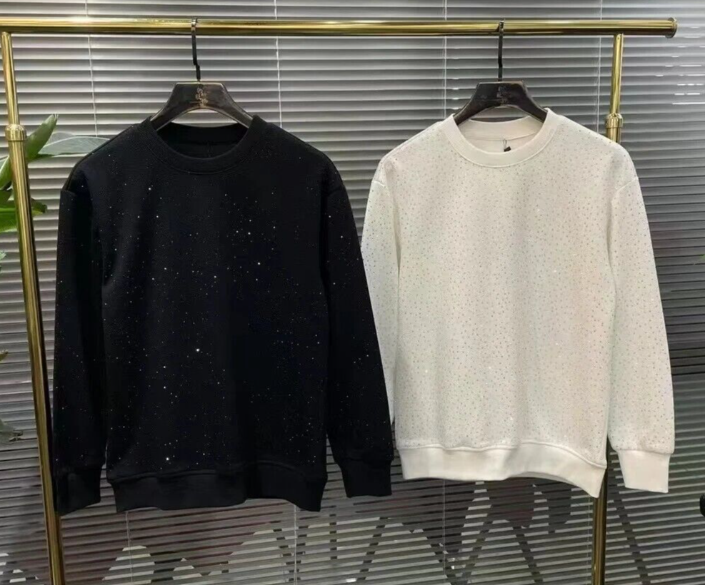 Luxury Men's Diamond Rhinestone Black & White Hoodie – High Quality Design