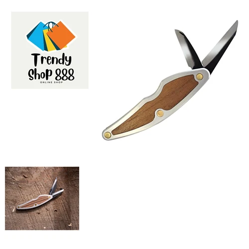 Elegant Walnut Inlay Pocket Knife - 1.5" Detail & 2" Roughing Blades for Carving