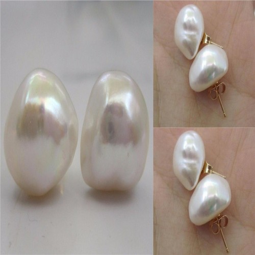 11-12MM white Baroque freshwater pearl flawless pearl earrings Beaded Platinum - Picture 2 of 5
