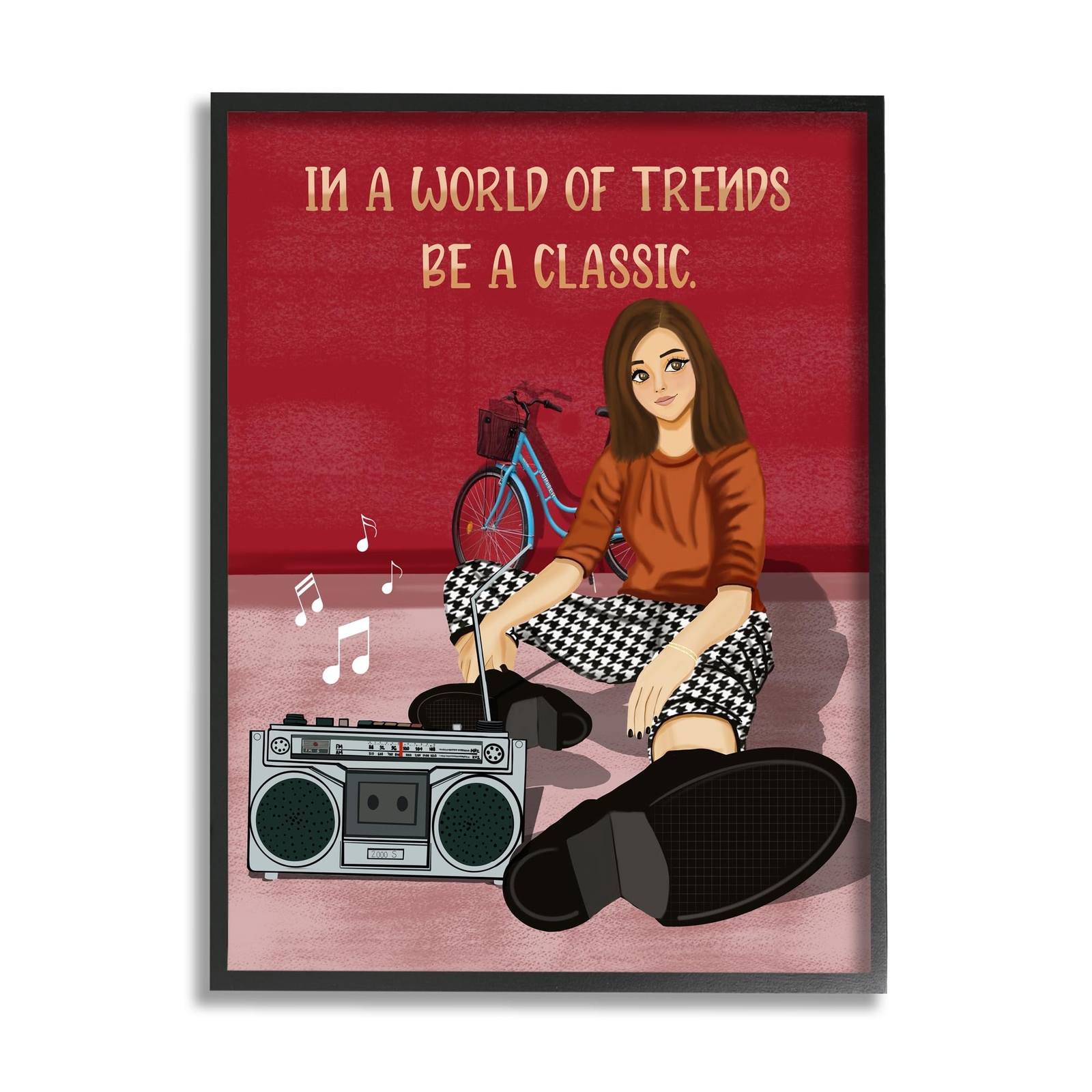 Motivational Girl with Boombox Framed Giclee Art by Saba Rauf