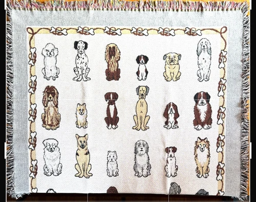 Irish Weavers Tapestry Throw Blanket Dog Breeds Bones Woven Cotton Fringe 48x60”