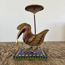 Amazonia Beaded Bird Carved Art Candle Holder by MARSHA McCARTHY 8.5" Unique 