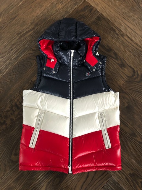 red white and blue moncler coat