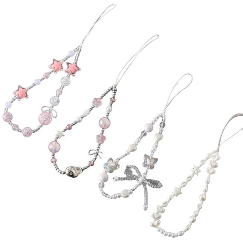 Breloque téléphone portable perles nœud nacré sangle cordon chaîne clés porte sac pendentif - Photo 4 sur 19