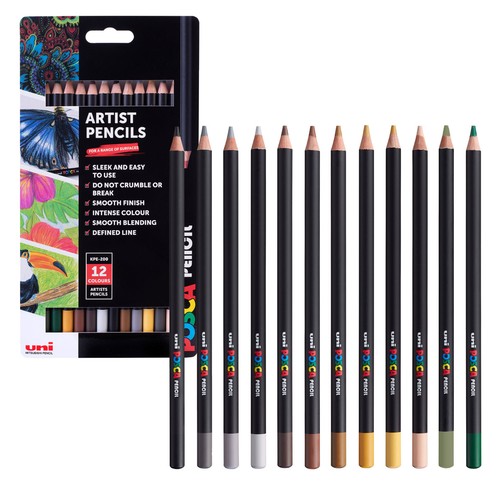 Uni Posca Oil Wax Pencil Sets (12) - Bright Colours Multi Effect Artist Packs - Picture 7 of 7