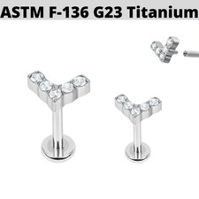 16G G23 Titanium Internally Threaded 5 CZ V Shape Cluster Tragus Labret Flatback