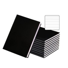 Image of Pack of 10 A5 160 Pages 8mm Ruled Charcoal Black Casebound Notebooks