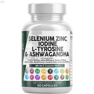 2X Selenium 300mcg Zinc 50mg Iodine 500mcg L Tyrosine Ashwagandha 6000mg