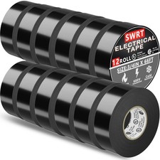 12 Pack UL/CSA Listed Black Electrical Tape 7 mils -600V, 0.75 in x 66 FT Ele...