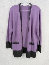 Vintage San Remo By Laura Knits Cardigan Sweater Womens L Purple Black Classic