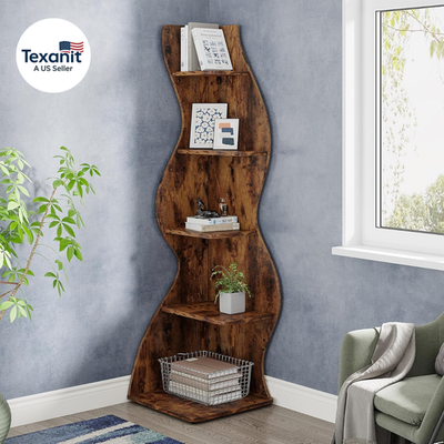 Corner Shelf, Rustic 5-Tier Wall Corner Bookshelf, Stylish Corner