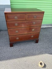 English Antique Mahogany Five Chest of Drawer Satinwood Inlay on Bracket Feet.