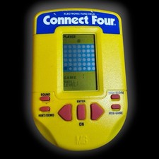 Vintage CONNECT FOUR Electronic Handheld Game 1995 Milton Bradley Yellow Works