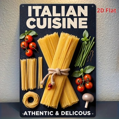 Vintage Metal Sign Italian Cuisine Pasta Tomatoes Easter Spring Kitchen Wall Art