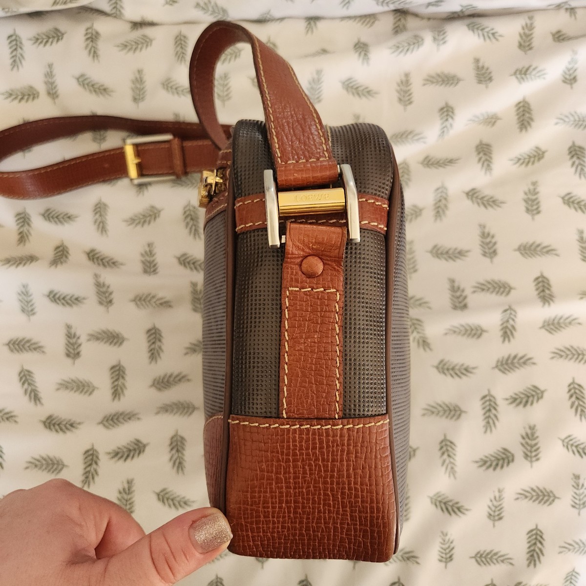 Loewe 1990's Anagram Logo Embossed Leather Camera Crossbody Purse