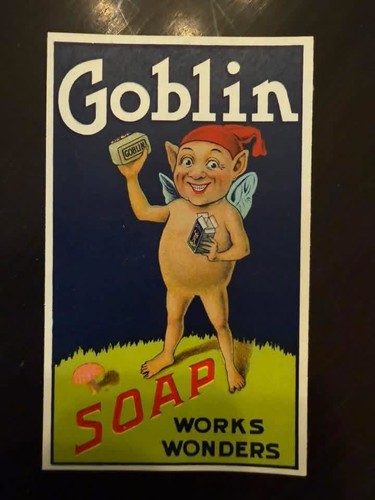 Vintage Goblin Soap Works Wonders Label Original