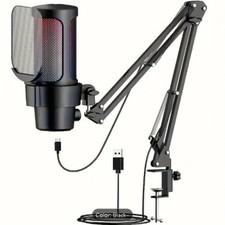 Gaming PC USB Microphone - Podcast Mic With Adjustable Boom Arm, PS4/5, PC, Mac.