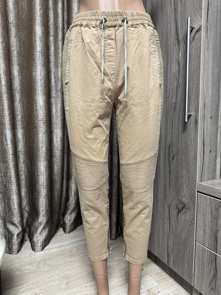 Women Balmain Trousers Beige Cotton 36 / S / 44