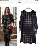 A New Day Black Women’s White Plaid Quarter Tie Sleeve Mini Shift Dress S Career