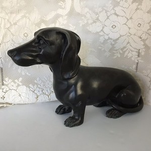 Dachshund Sculpture Metal Bronze Finish Lifesize Seated Position 17” Long 