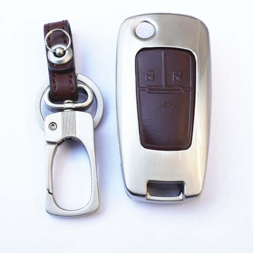 Alloy Brown For Chevrolet Buick 3 Buttons Leather Flip Remote Key Cover Case Fob - Picture 4 of 5