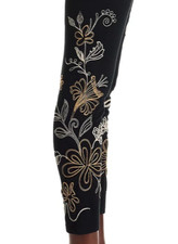 BNWT Johnny Was Adelaide Floral Embroidered Stretch Cotton Leggings Black M 115