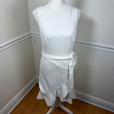 Calvin Klein Sleeveless Faux Wrap Ruffle Hem Dress Women Size 2 White CD8C16EC