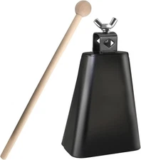 4" Steel Cowbell with Stick, Handheld Metal Percussion Noise Maker for Drum Set