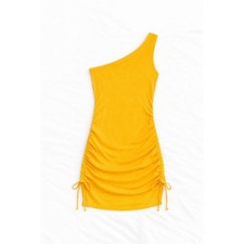 BB Dakota Bodycon Dress Women Medium Yellow Ruched Sleeveless Cocktail EUC Tank