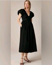NWT! J.CREW Collection Size 8 Cecily Dress Cotton Poplin Black Puffed Sleeves