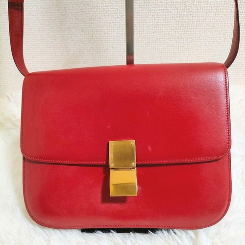 Celine Classic Box Shoulder Bag Red Leather Women's Pre-owned From Japan