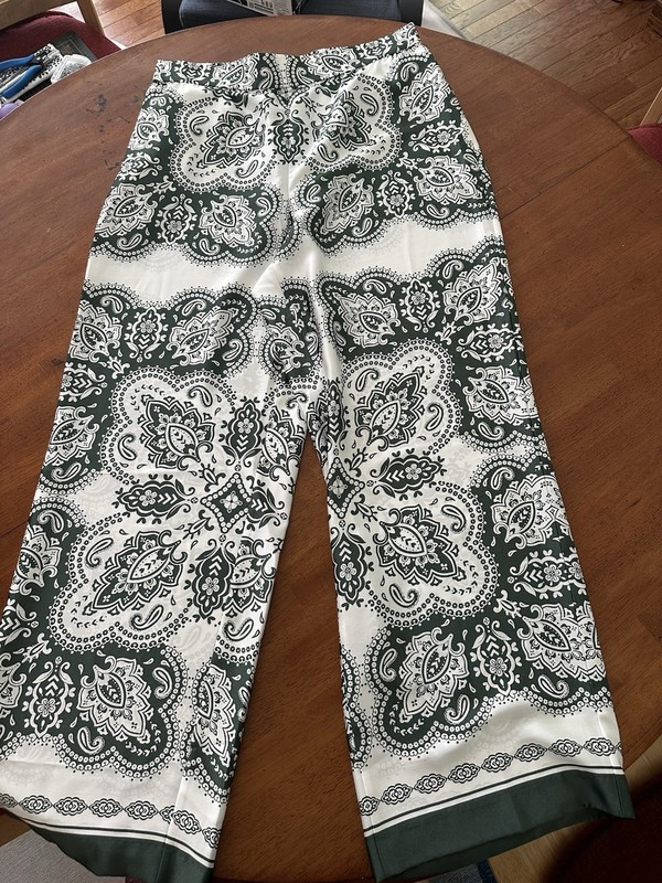 Ann Taylor Fluid Pull-On Wide-Leg Pants Unique Size L Brand New NWT Green Print