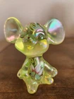 Fenton Hand Painted "Lily Trails" Topaz Opalescent Glass Mouse Figurine, Signed
