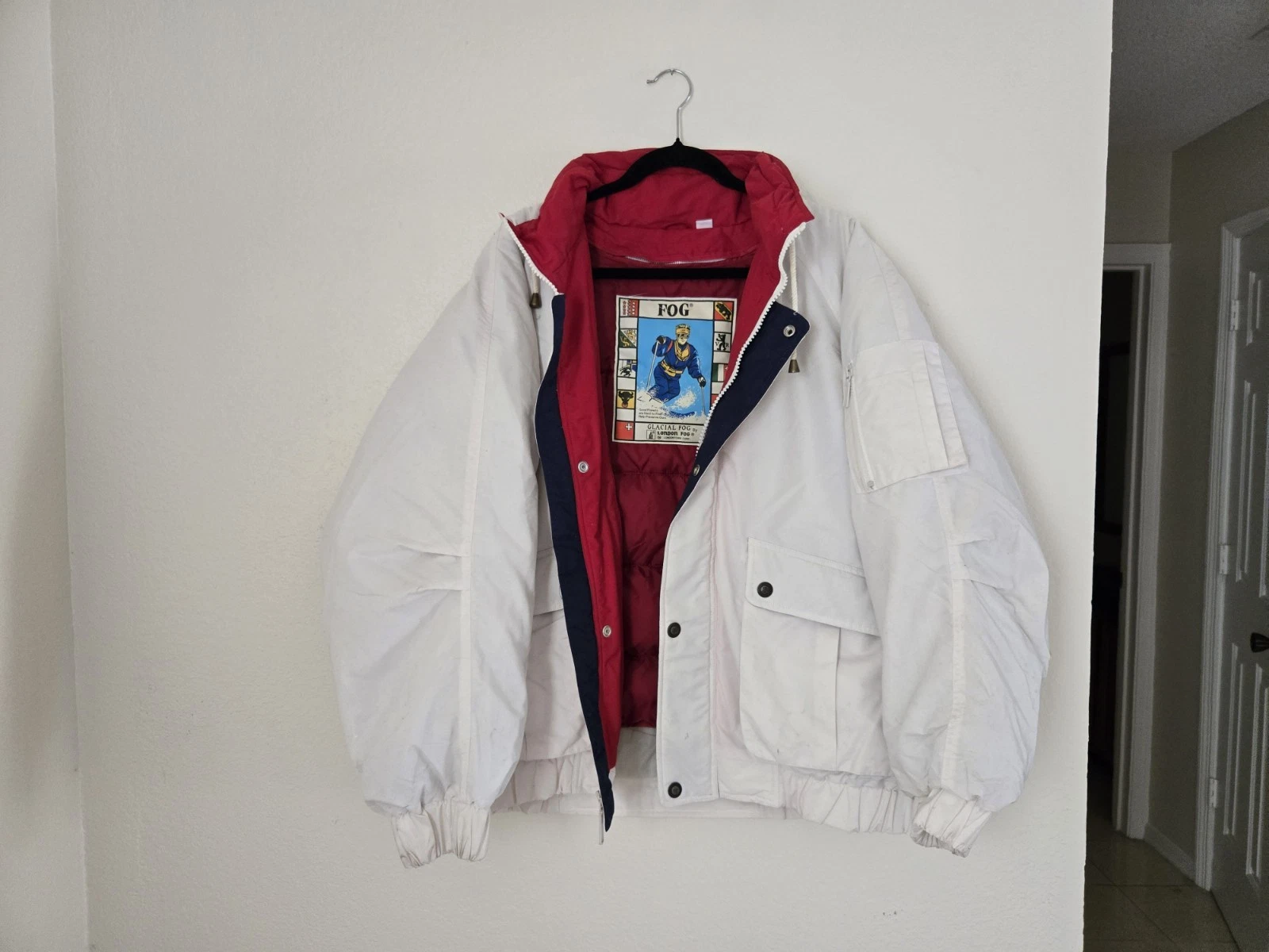 Vintage London Fog Puffer Jacket Mens L White 2-in-1 Removable Down