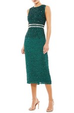 Mac Duggal 10509 Vertical Sequin Midi Sheath Dress Sz 6 Deep Emerald