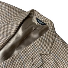 Jos A Bank Men s Wool/Silk/Linen 2-Button Blazer Beige/Blue Houndstooth 46R