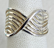 VTG 925 Sterling Silver Wide Band Wave Ring, Size 6 x 12mm, NOS
