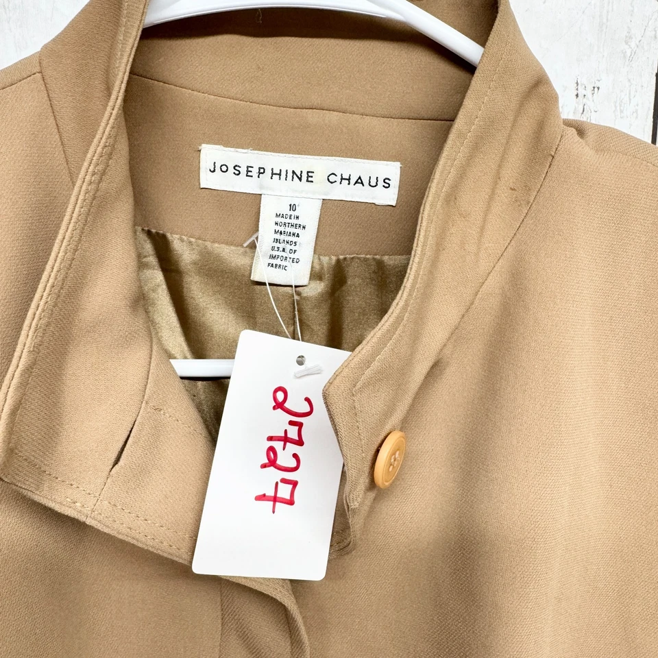 Josephine Chaus Jacket Women Size 10 Tan Mock Neck Button Collar Pocket Casual - Image 2 of 4