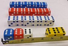 Lot of 23 Large 1 Inch Dice, Red, Blue, White, Yellow
