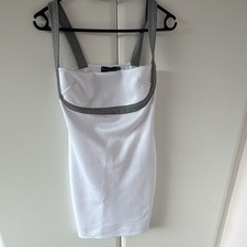 PRETTYLITTLETHING White/Grey Strappy Mini Dress Square Neck UK 8 Regular
