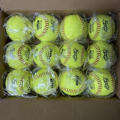 New 1 Dozen Dudley NFHS Thunder Heat Leather Wt 12 Yellow Fast Pitch Softball