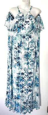 SOMA L Tiered Halter Maxi Dress Size XXL White/Blue Beach Pool Travel  Vacation | eBay