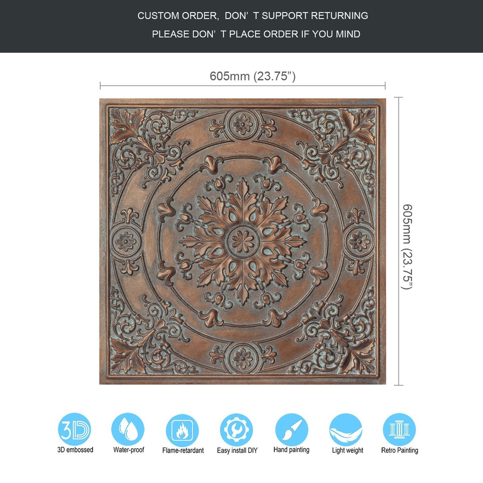 Lot De 10 Panneaux Décoratifs Faux Plafond Étain, Couleur Cuivre Archaïque - Style Rétro 1930s